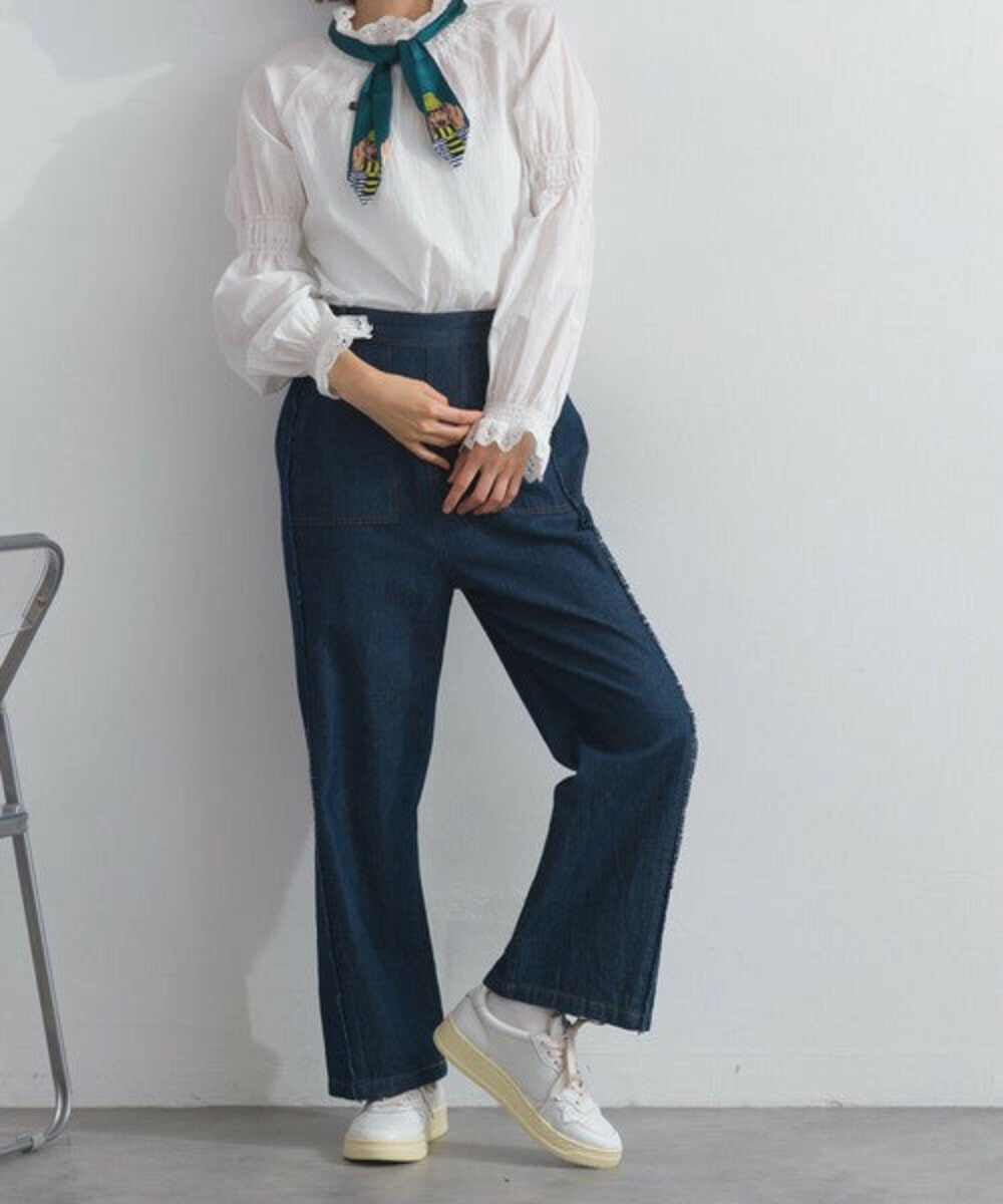 流蘇滾邊輕薄牛仔長褲