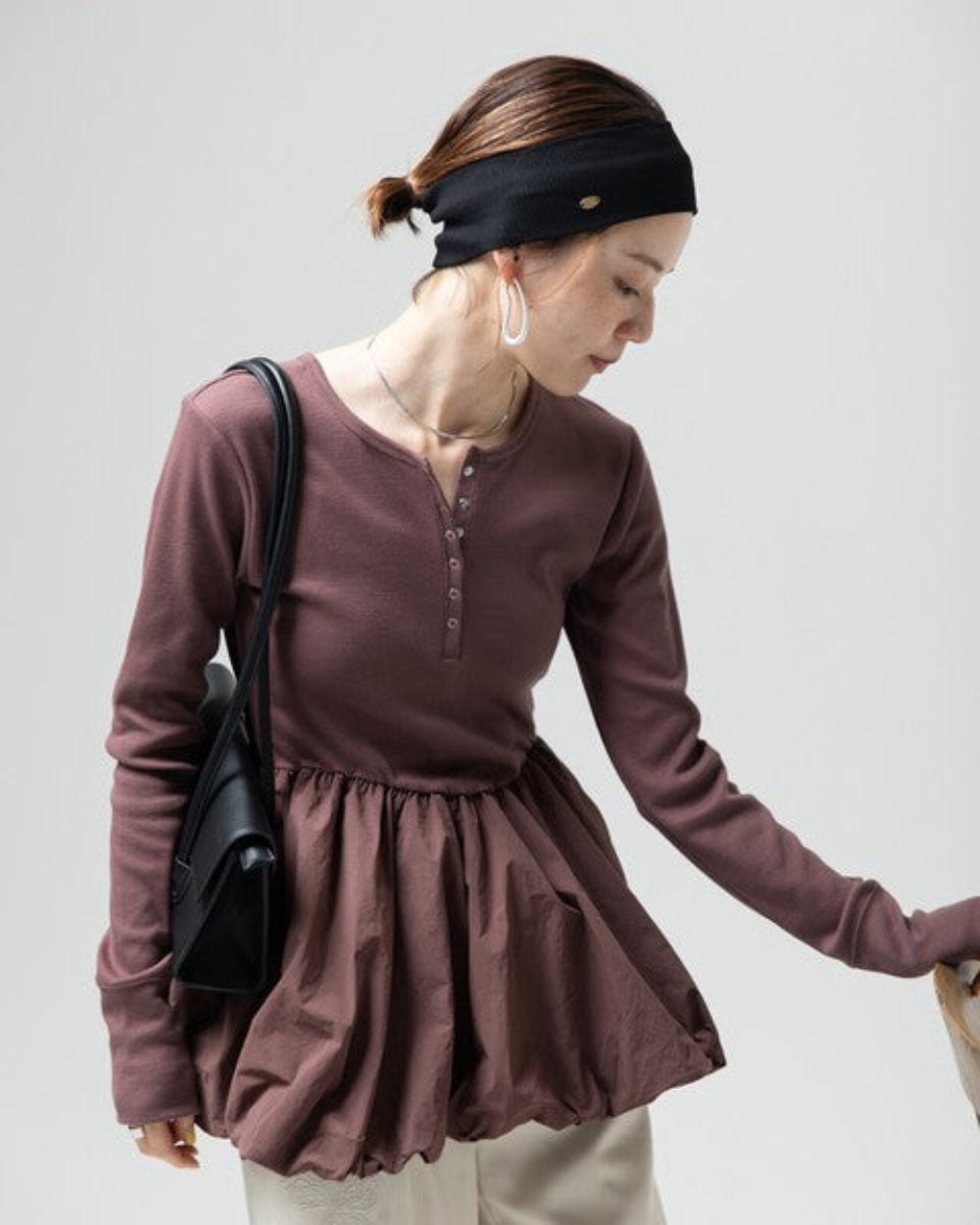 羅紋拼接蓬蓬裙下擺上衣