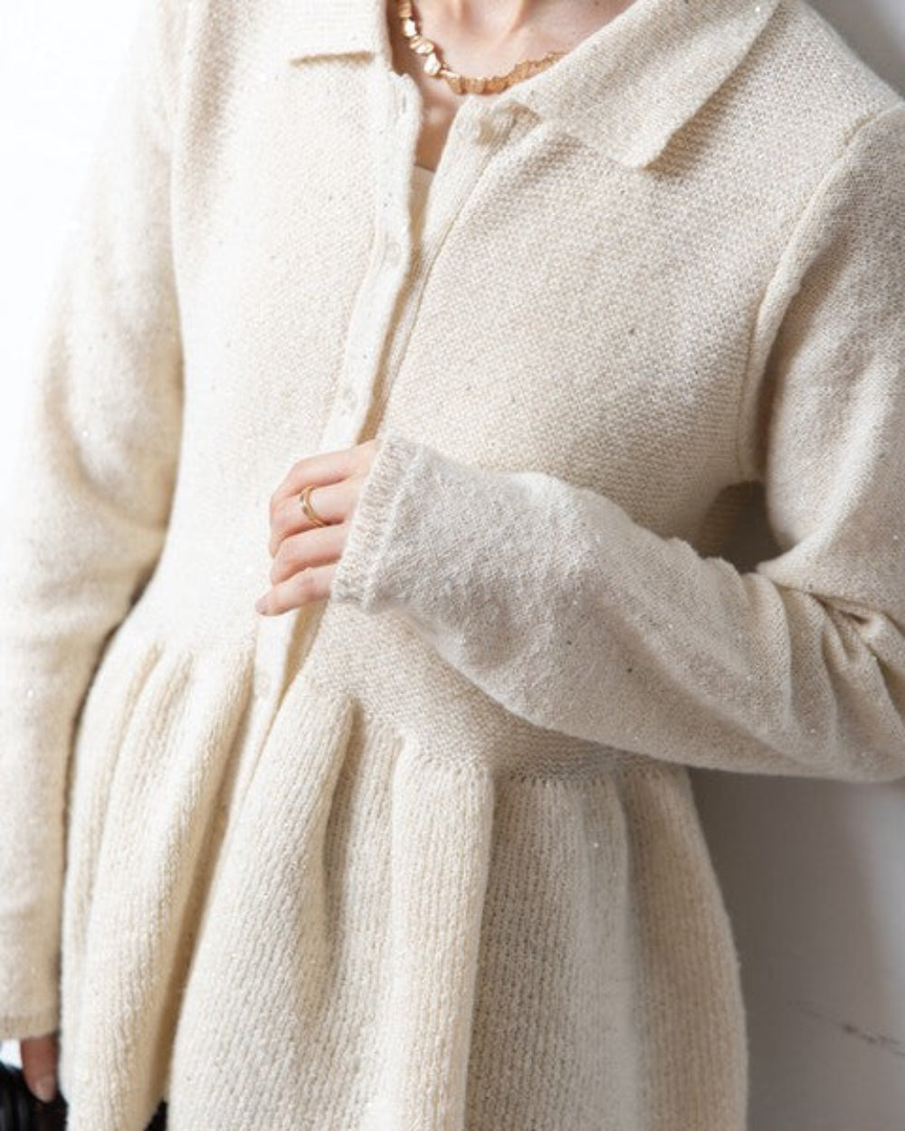 亮片混紡荷葉邊開襟衫