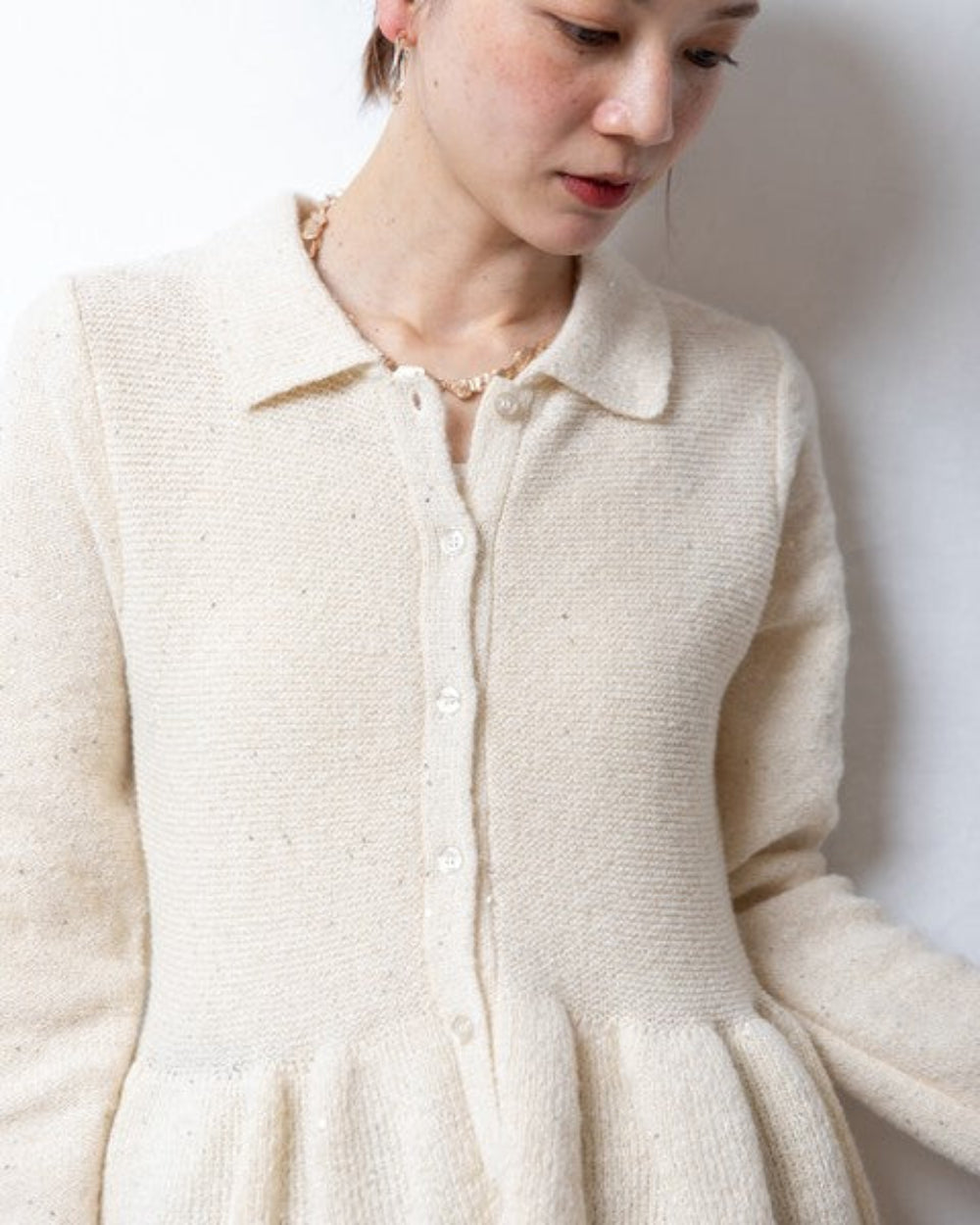 亮片混紡荷葉邊開襟衫