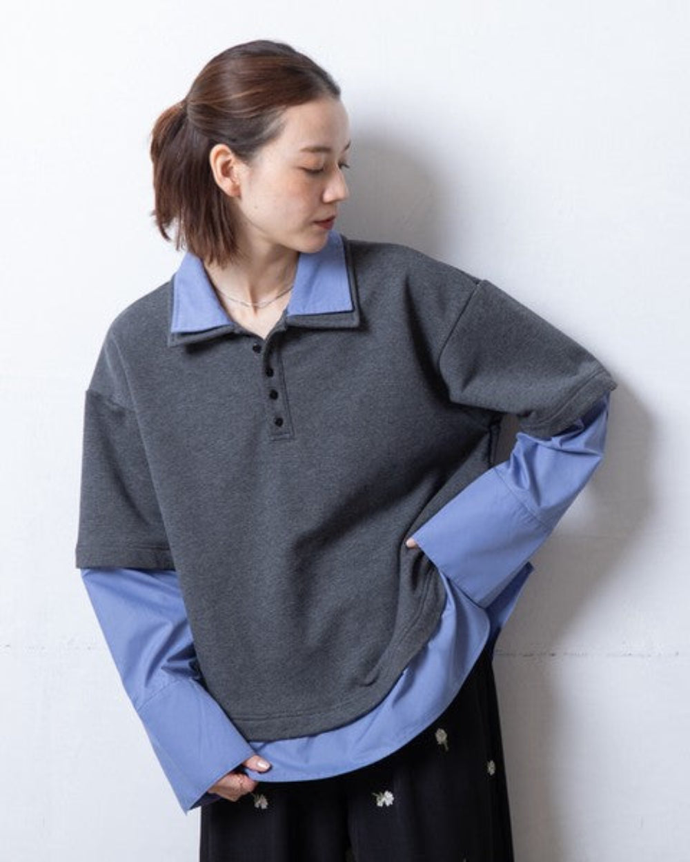 撞色假兩件Polo襯衫