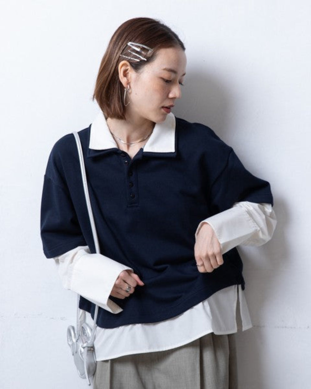 撞色假兩件Polo襯衫