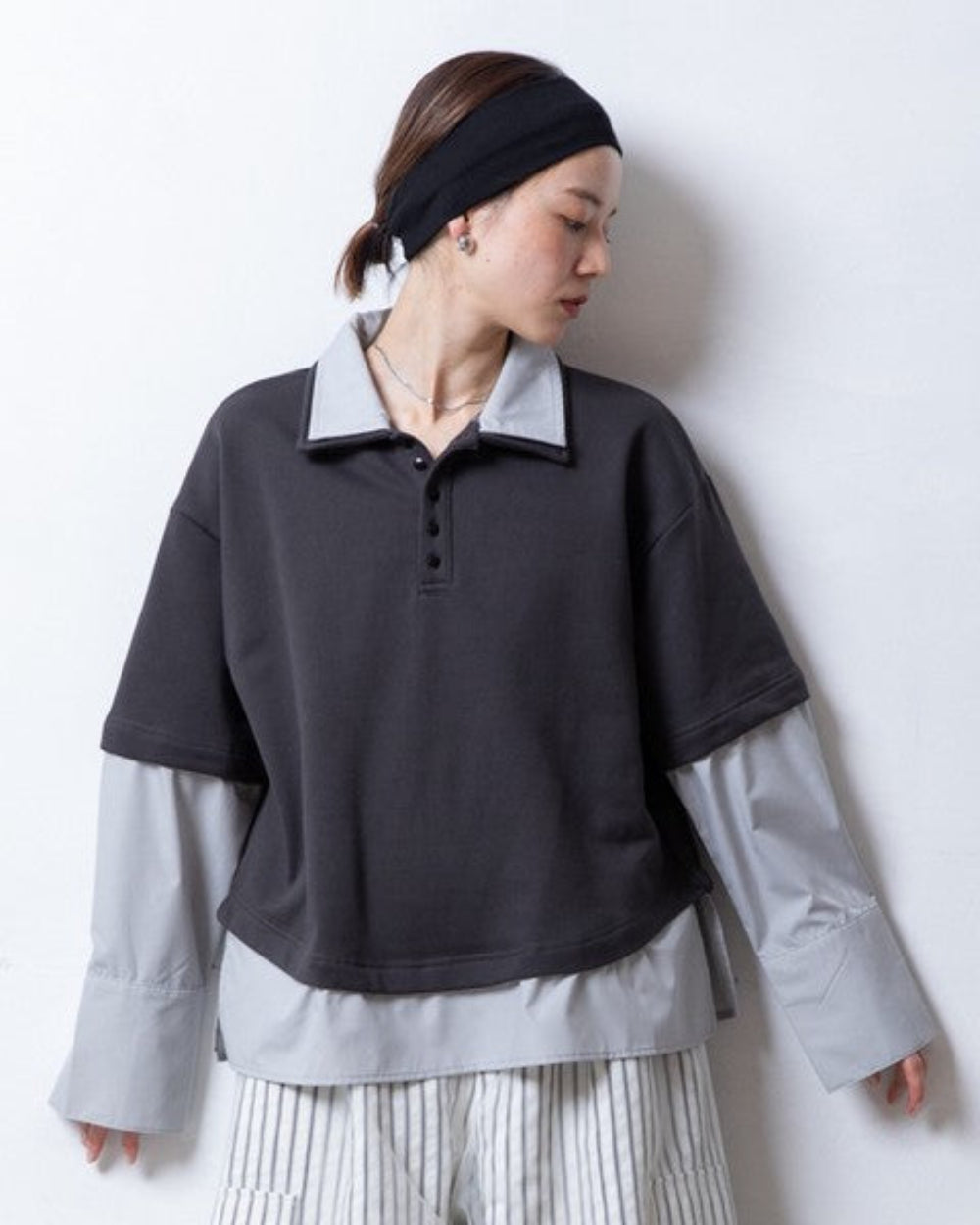 撞色假兩件Polo襯衫