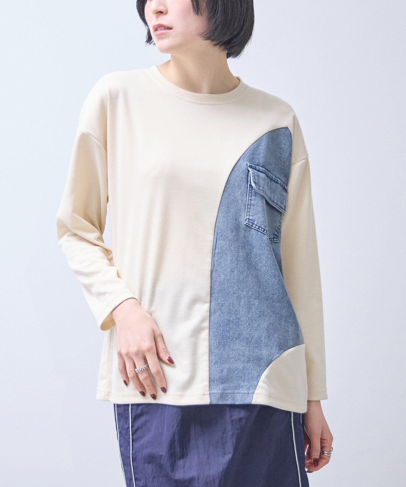 長袖牛仔拼布上衣