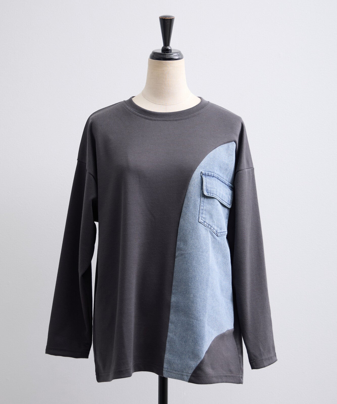 長袖牛仔拼布上衣