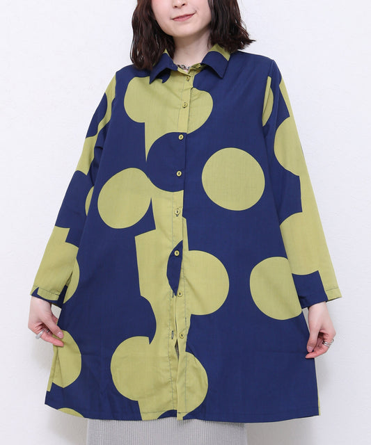 撞色大圓點長身襯衫