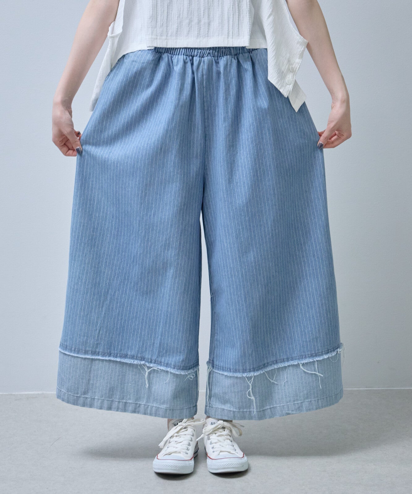 百搭牛仔直紋寬腳長褲