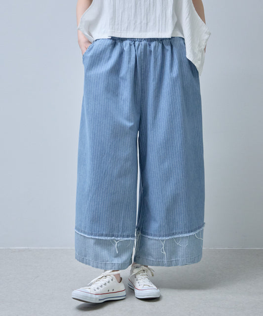 百搭牛仔直紋寬腳長褲