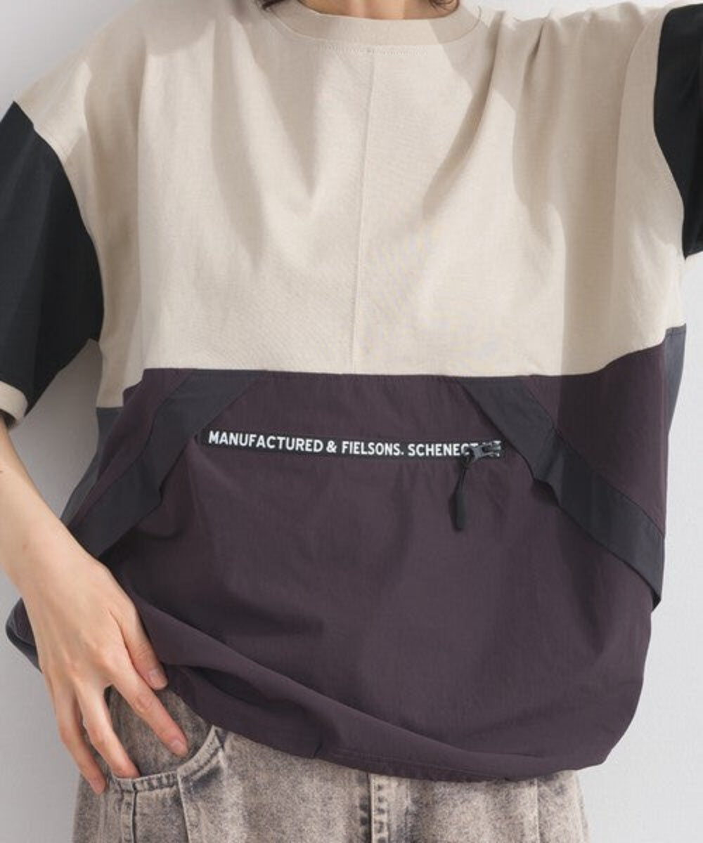 雙色拼接抽繩下擺寬鬆T-shirt