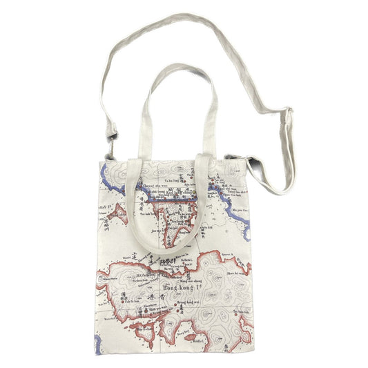 Nostalgic Hong Kong map canvas portable crossbody bag [1866 map replica]