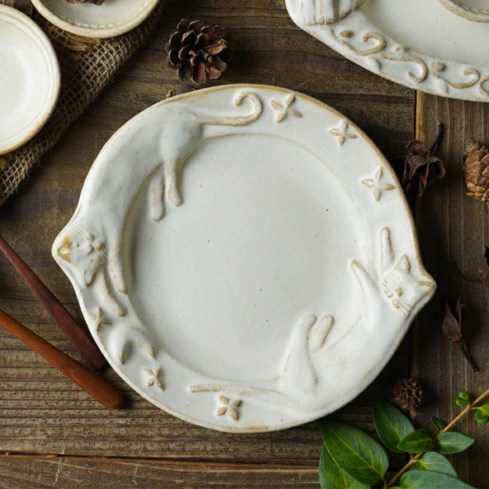 益子燒 星空貓浮雕圓碟