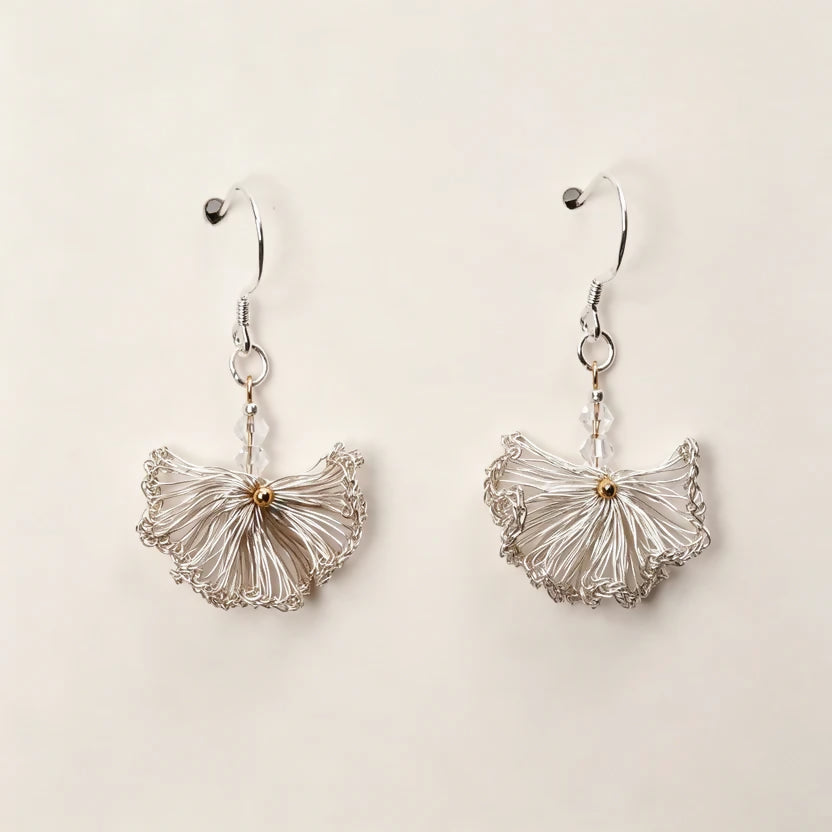 [Ginkgo-Silver 2cm] Embroidered Earrings（dangling style）