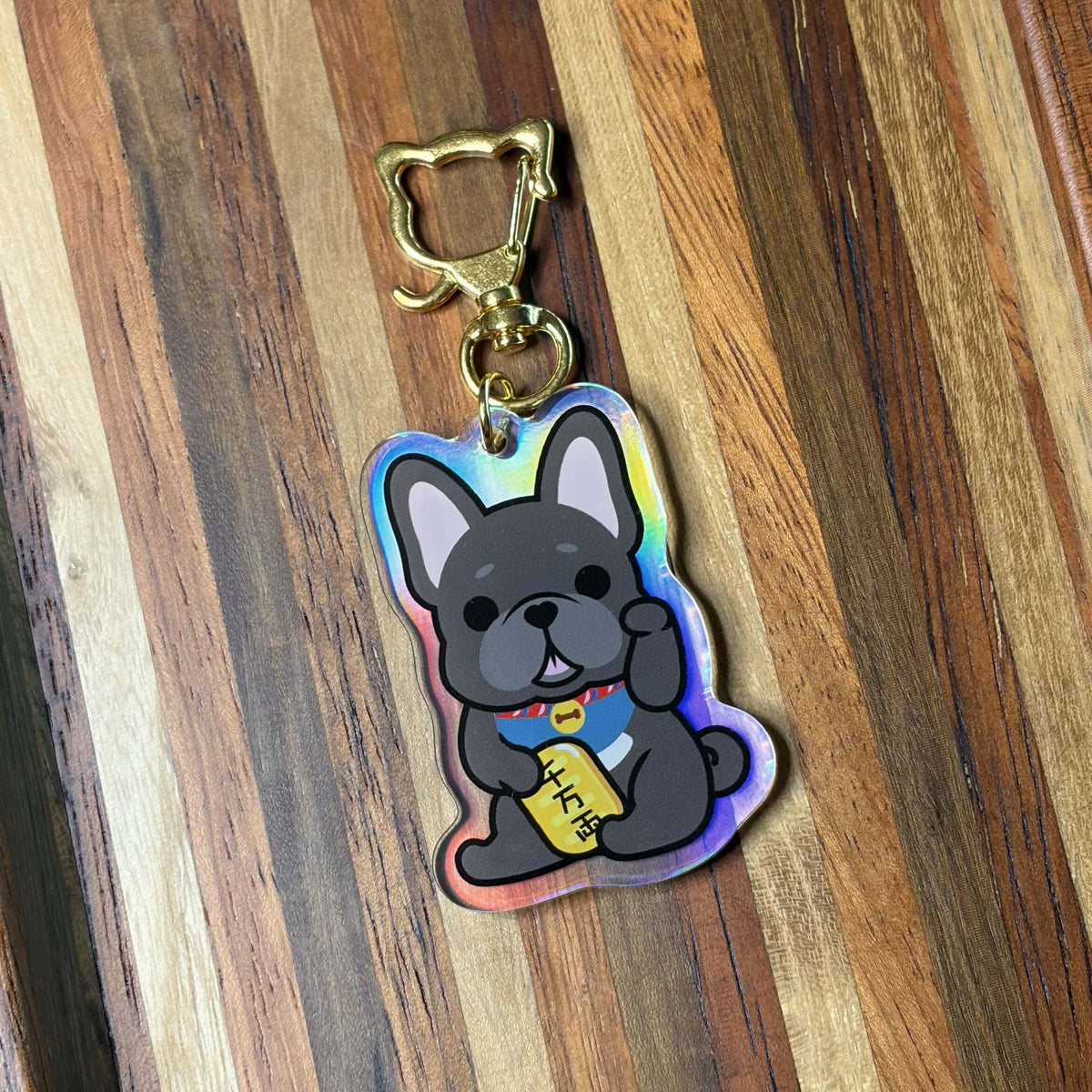 Lucky Frenchie BK+WT Keychain