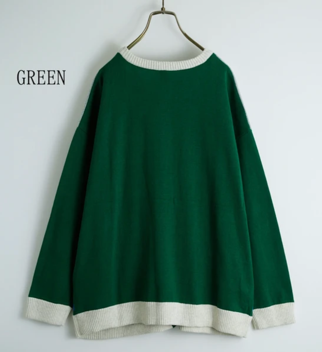 綠色格紋針織開襟毛衣