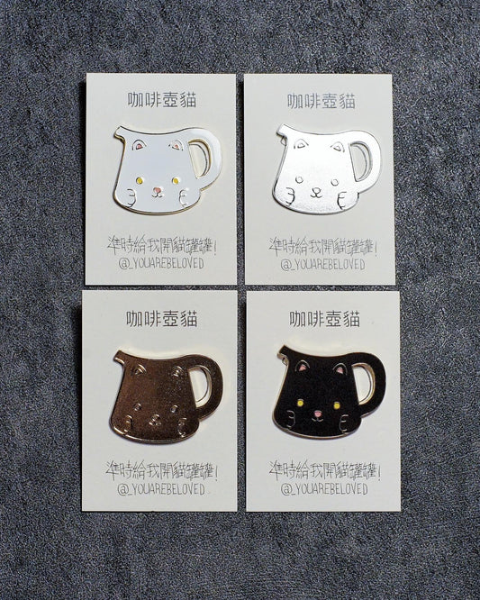 Coffee pot cat meow badge