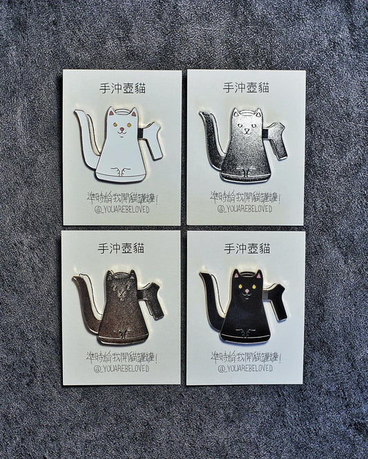Hand brewing pot cat meow badge