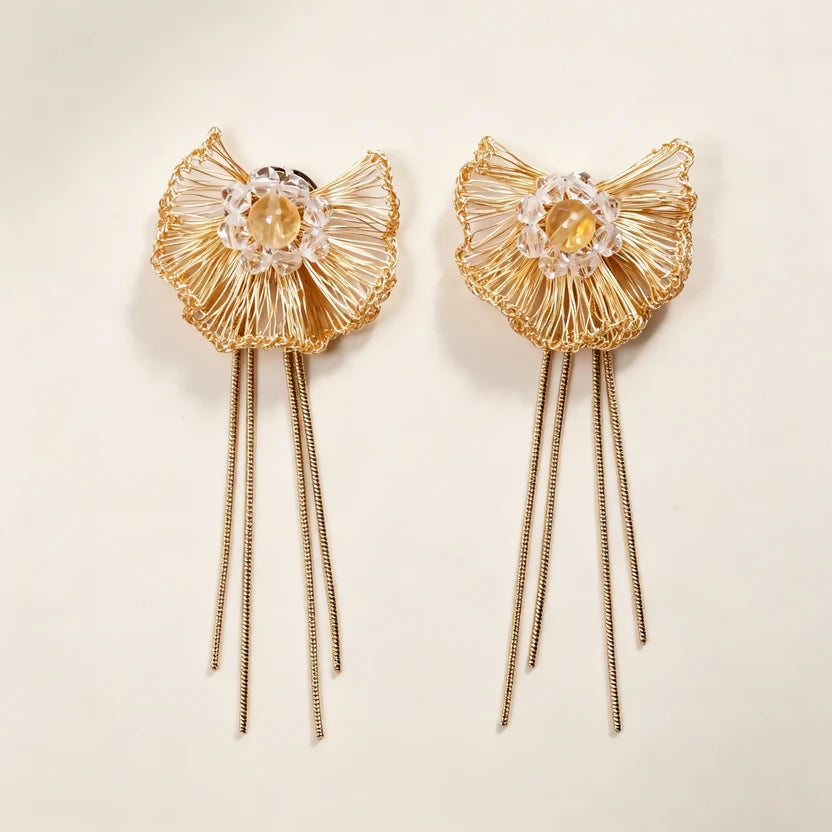 [Flower Whisper Crystal - Gold 3x8cm] Embroidered Earrings