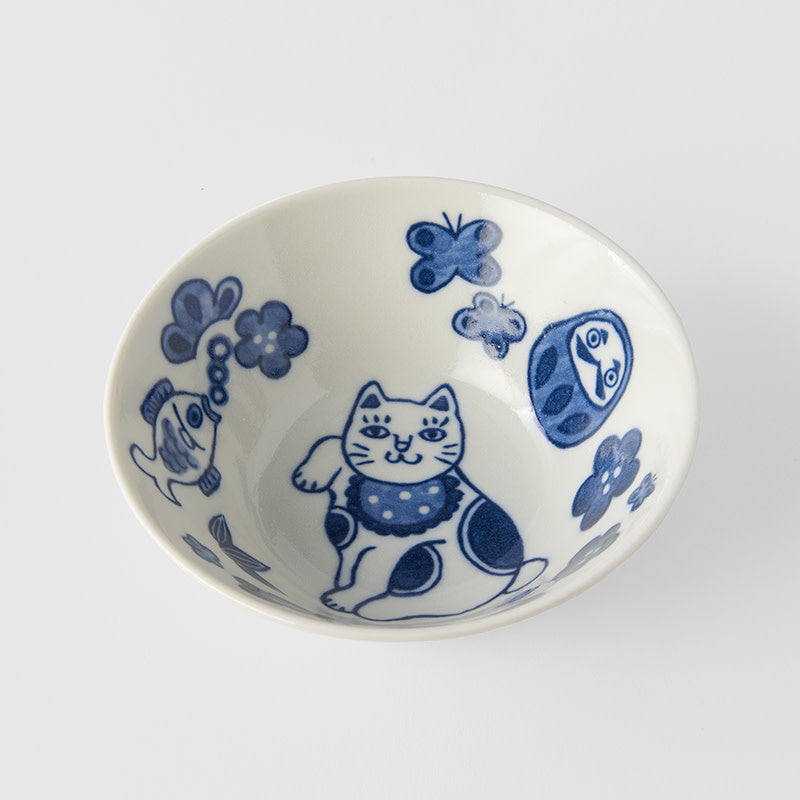 Mino-yaki Daruma lucky cat 13.5cm bowl