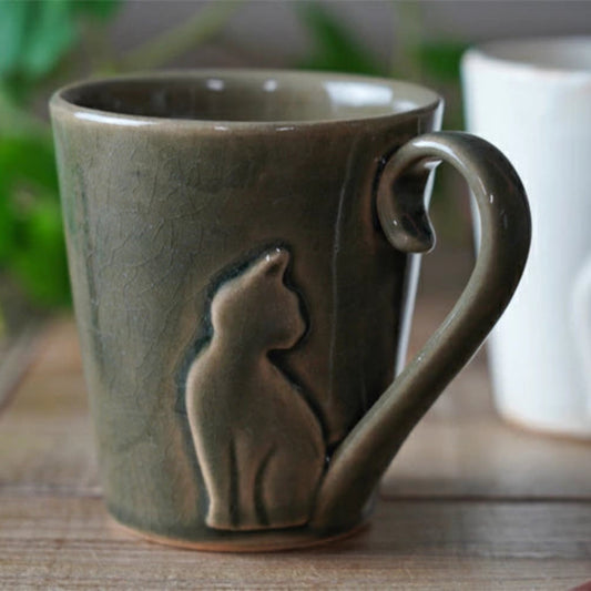 益子燒 貓尾把手杯