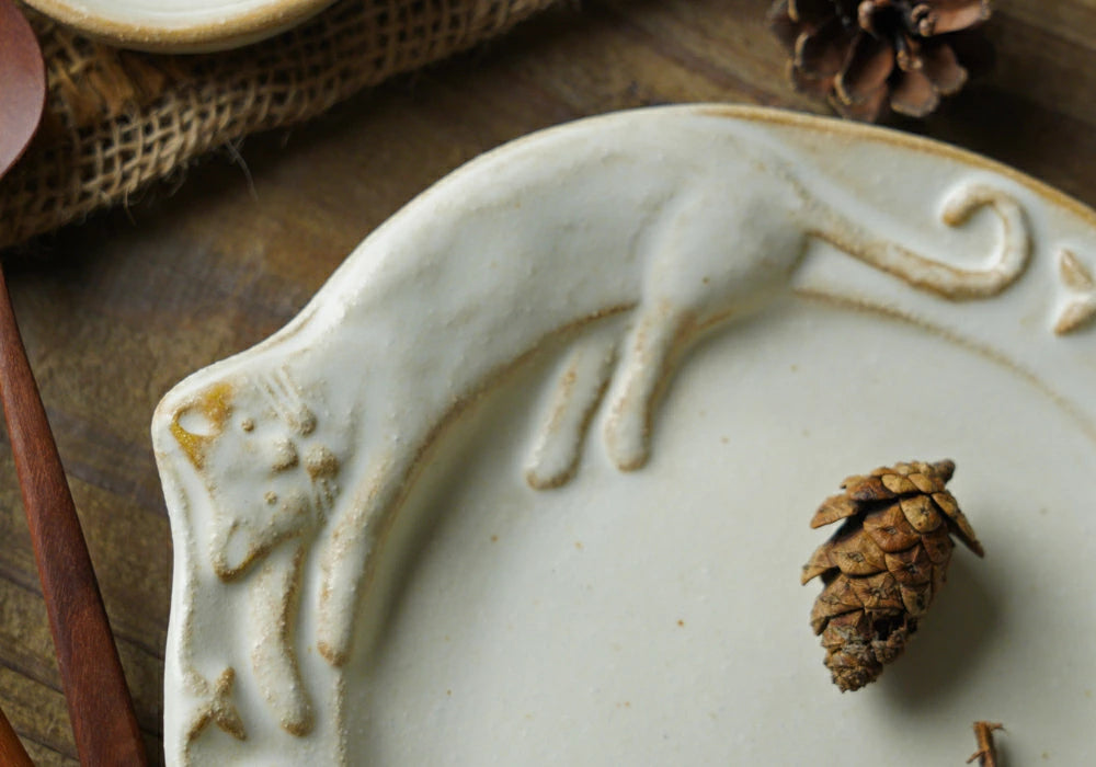 益子燒 星空貓浮雕圓碟