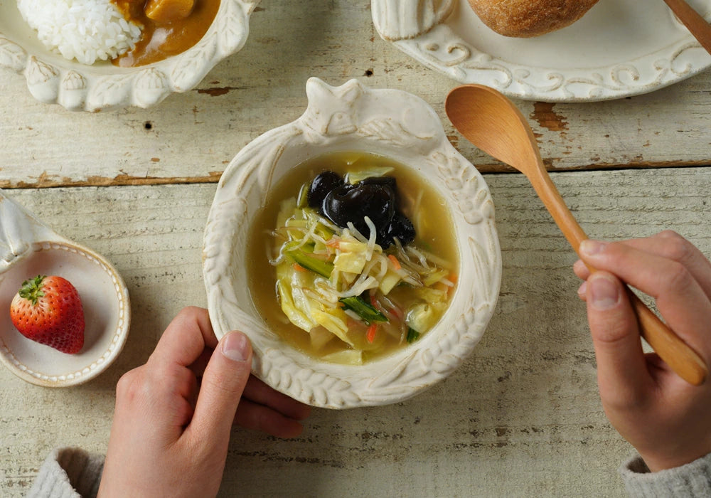 益子燒 狐狸與麥穗浮雕配菜碗