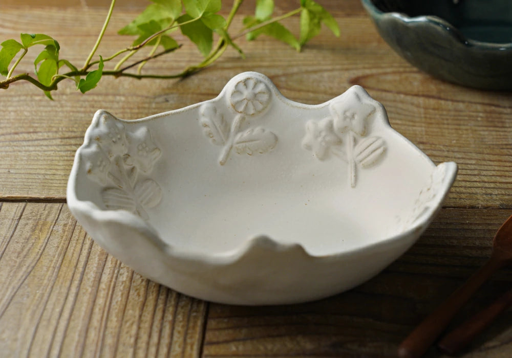 益子燒 花卉浮雕圖案主菜碗