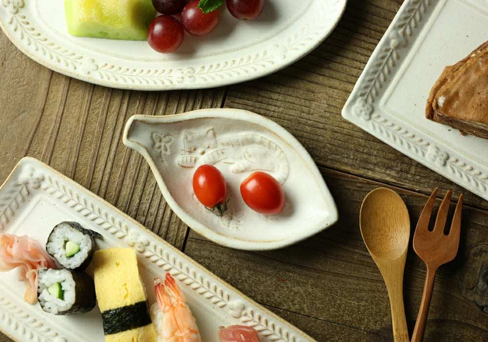 益子燒 葉形貓咪圖案小皿