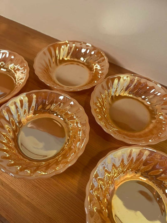 Fire King Peach Lustre Shell Bowl: Iridescent Milk Glass