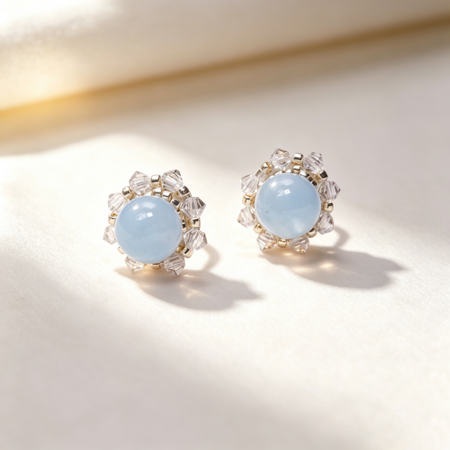 [Stained Window - Sky blue 13～15mm] Embroidery Earrings