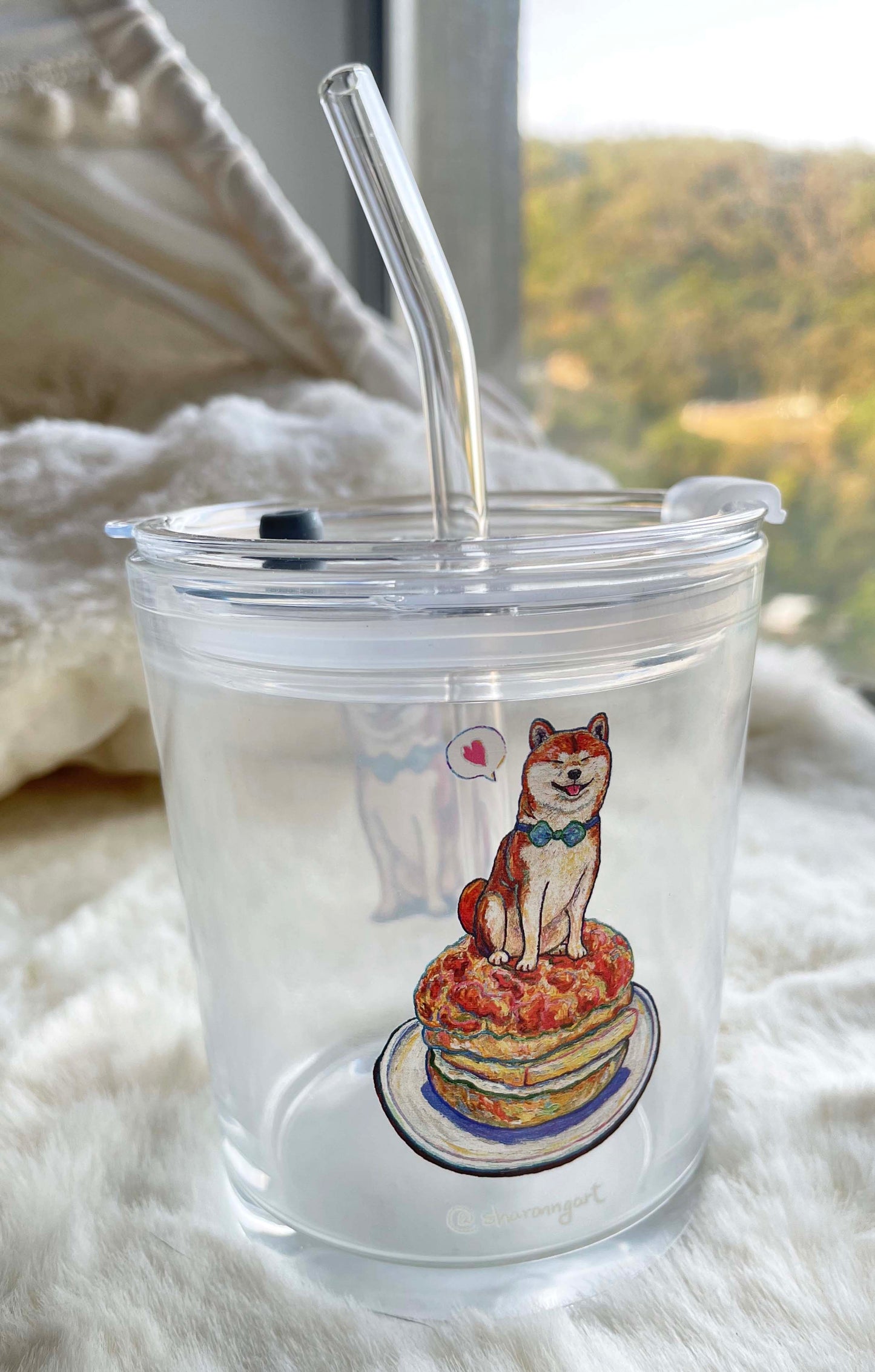 Sharonng Art 狗狗菠蘿油玻璃杯