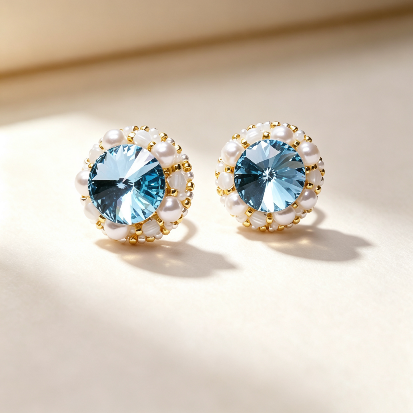 [Sky Mirror - Blue 18mm] Embroidery Earrings