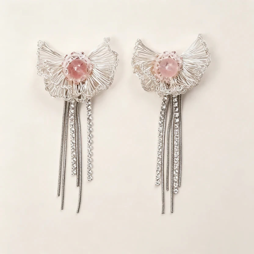 [Flower Whisper Crystal - Sliver 3x8cm] Embroidered Earrings