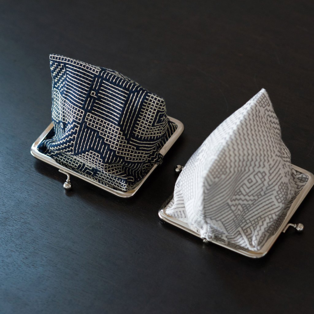 Fukushima Sanwa fabric sashiko weave mouth gold coin purse