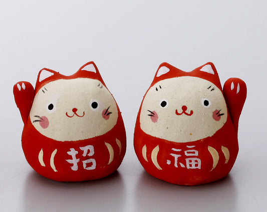 Red Daruma cat (a pair)